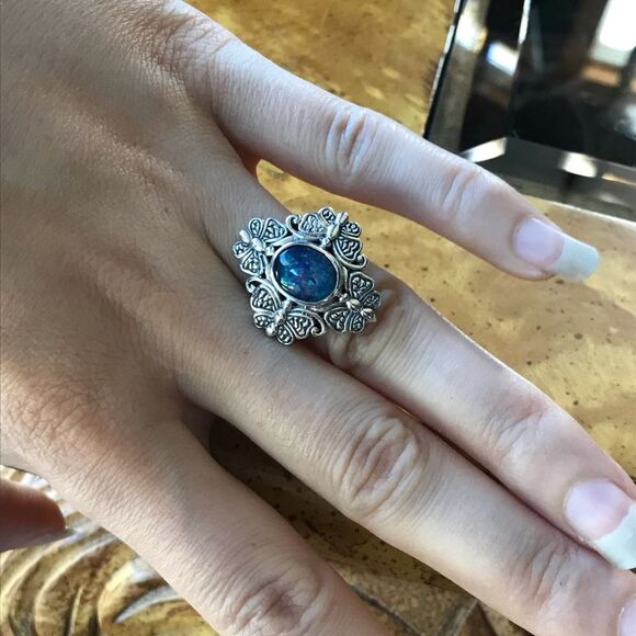 Australian Blue Opal Sterling Silver Butterfly Ring - Picture 3 of 8
